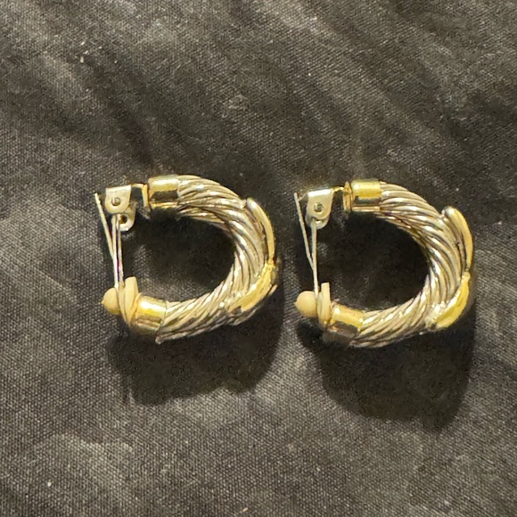 Jewelry - Gold and Silver Twisted Hoop Clip On Earrings